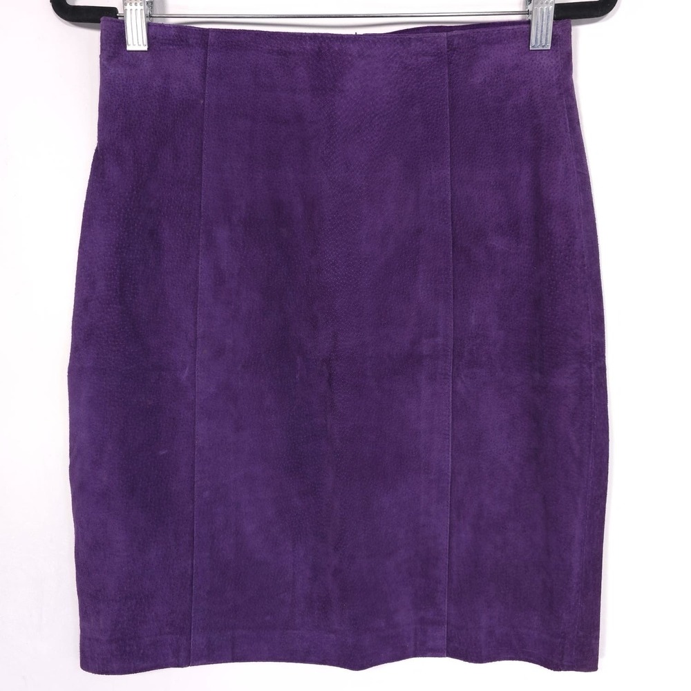 DAVID BENJAMIN‎ COLLECTION Skirt Size 8 GENUINE LEATHER Purple Straight 9-9189-3